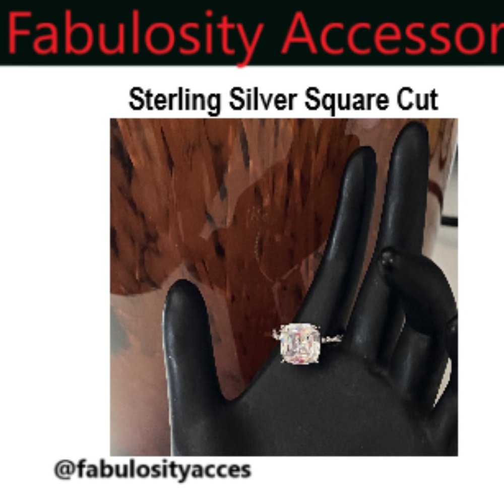 Cute Sterling Silver  Square Cut  White Sapphire Solitaire
